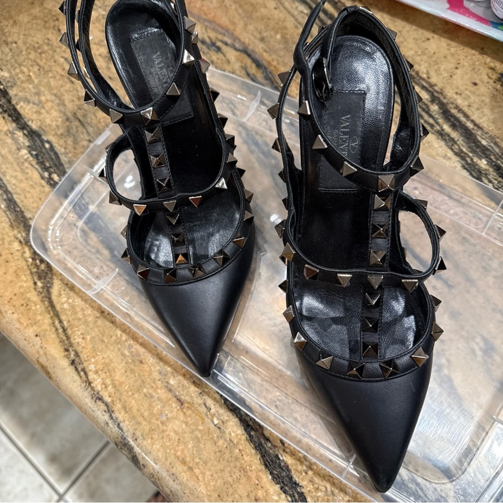 Valentino Black Rockstud Heels with Glossy Finish